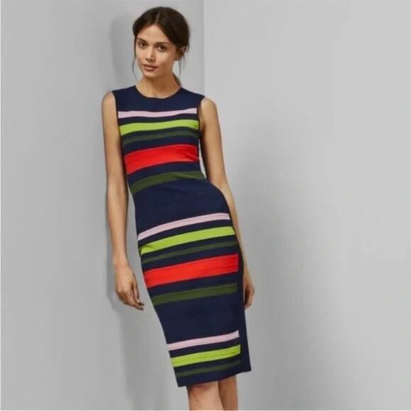 Ted Baker Multicolor Striped Midi Dress SZ M (1) - Picture 1 of 4